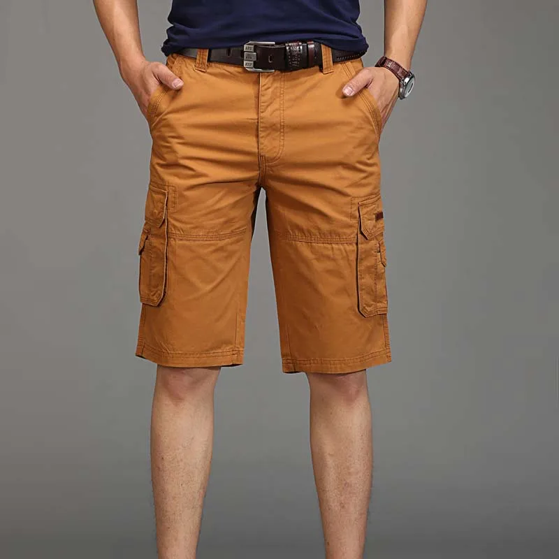 Orange red Бренд Tide, мужские шорты Карго с карманами, хлопковые прямые шорты, повседневные пляжные шорты, большой размер 31-44 - Цвет: Orange red