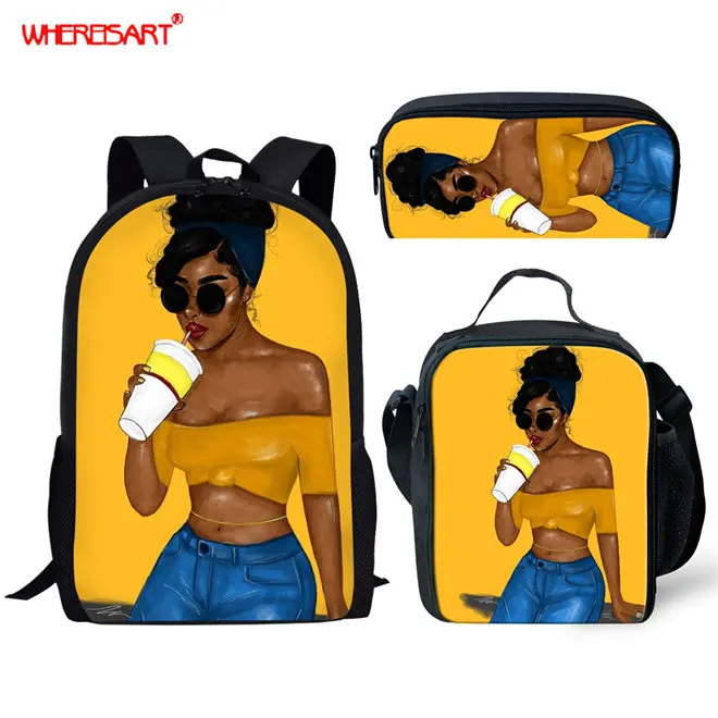 WHEREISART Melanin Poppin черные школьные сумки для девочек-подростков женский рюкзак для путешествий сумка для девочек Прямая мочилы Feminina - Цвет: YQ4064CGK