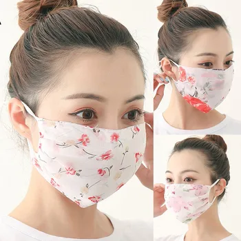 

3PC Adult Summer Windproof Printed Face Mask Repeatable Chiffon Breathable Mask Dust Mouth Cover Washable Reusable Mouth Mask