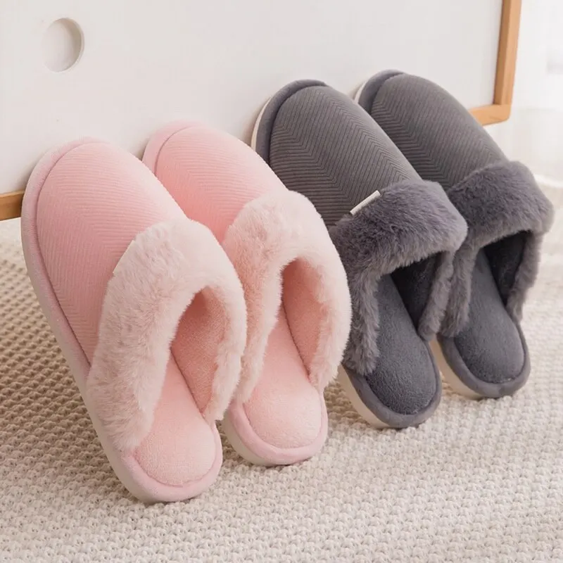 

2020 Winter Women Plush Fur Slippers Fashion Solid Color Home Slippers Slip On Warm House Shoes Men Women Lovers Indoor Shoes