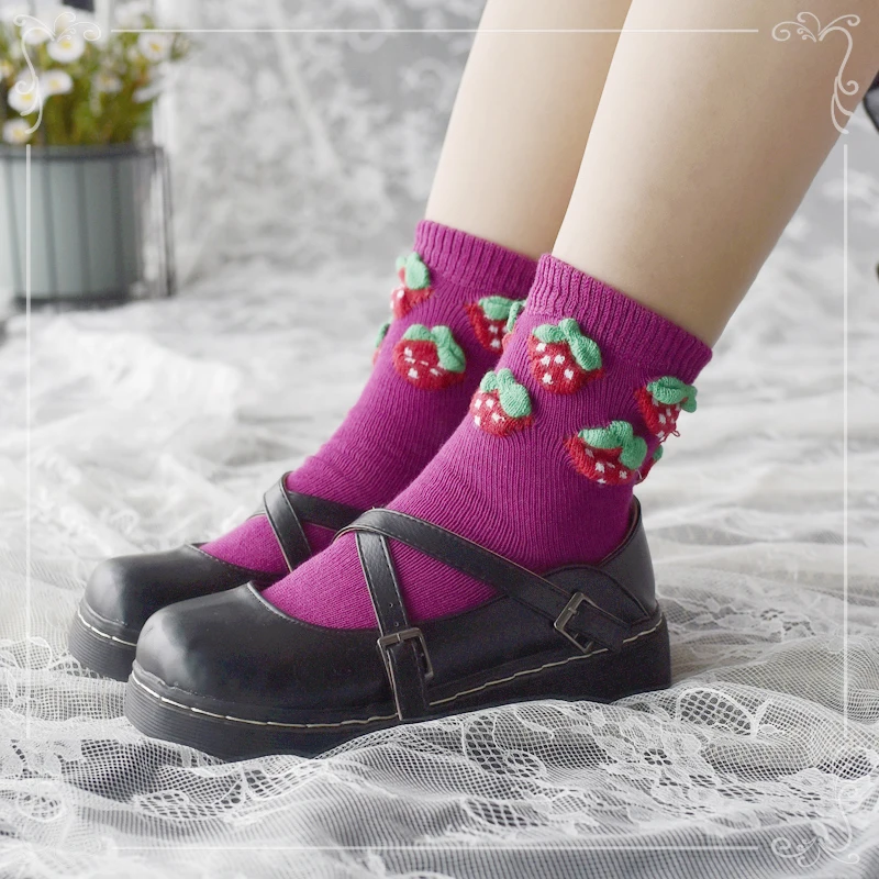 Милые гетры Лолита принцессы, японские милые носки с изображением клубники, милые хлопковые студенческие очаровательные красочные носки с