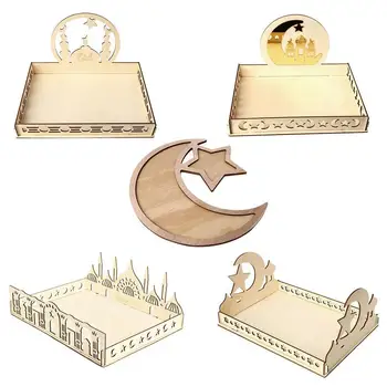 

Wooden Eid Mubarak Dessert Tray Festival Desktop Crafts Gift Dessert Cake Tray Gurbon Ramadan 1pc Decoration V2I0