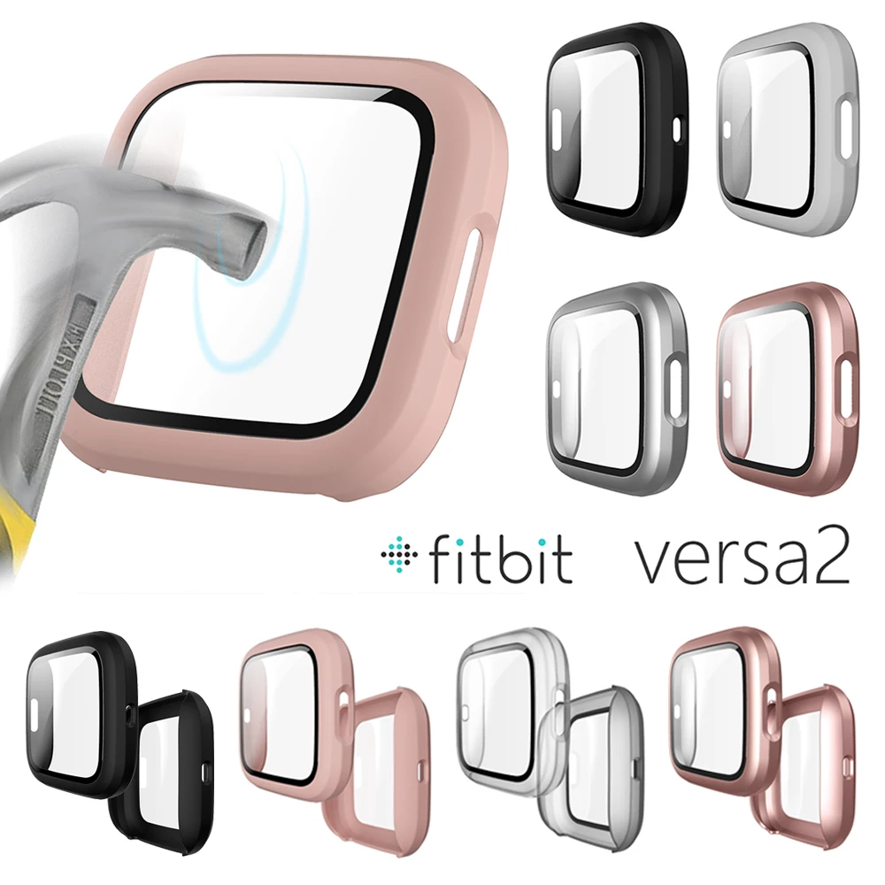 Funda metálica para reloj inteligente Fitbit Versa 2, cristal templado mate, 9H, funda completa, ultrafina