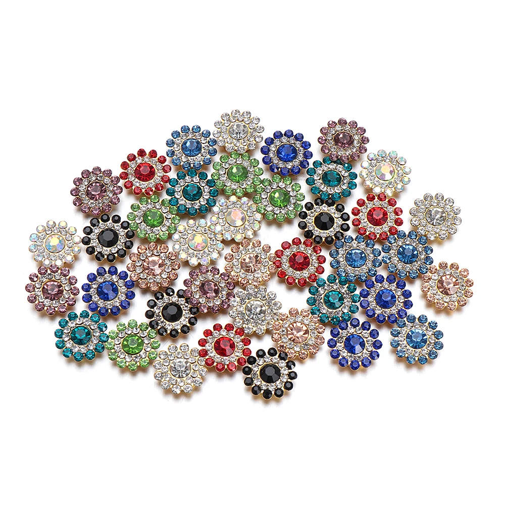 

10Pcs/Pack 14mm Flower-Shaped Rhinestone Buttons Sparkling Crystal Glass Stone Steel Bottom Clothes Decor Sewing Accessories
