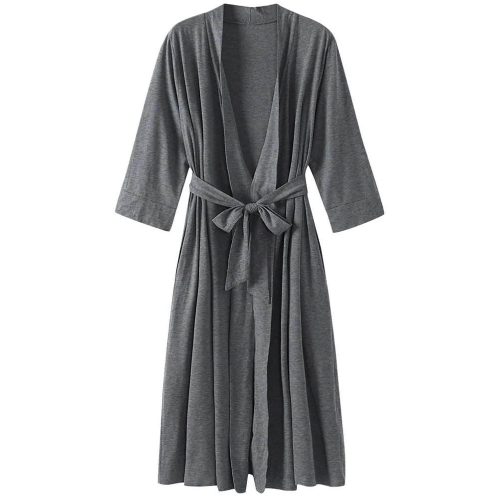 Albornoz de punto largo de kimono para mujer, albornoz de invierno, vestido de algodón de dama de honor, pijama sexy con cuello