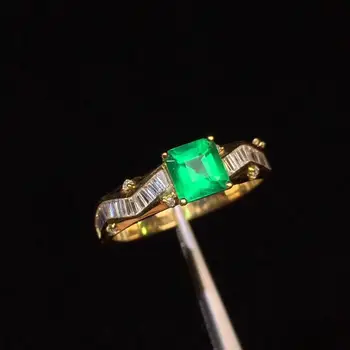 

P402 Emerald Ring Fine Jewelry 18K Gold Male's Natural Vivid Green Emerald Rings 0.68ct Men's Fine Rings Diamonds Jewelry