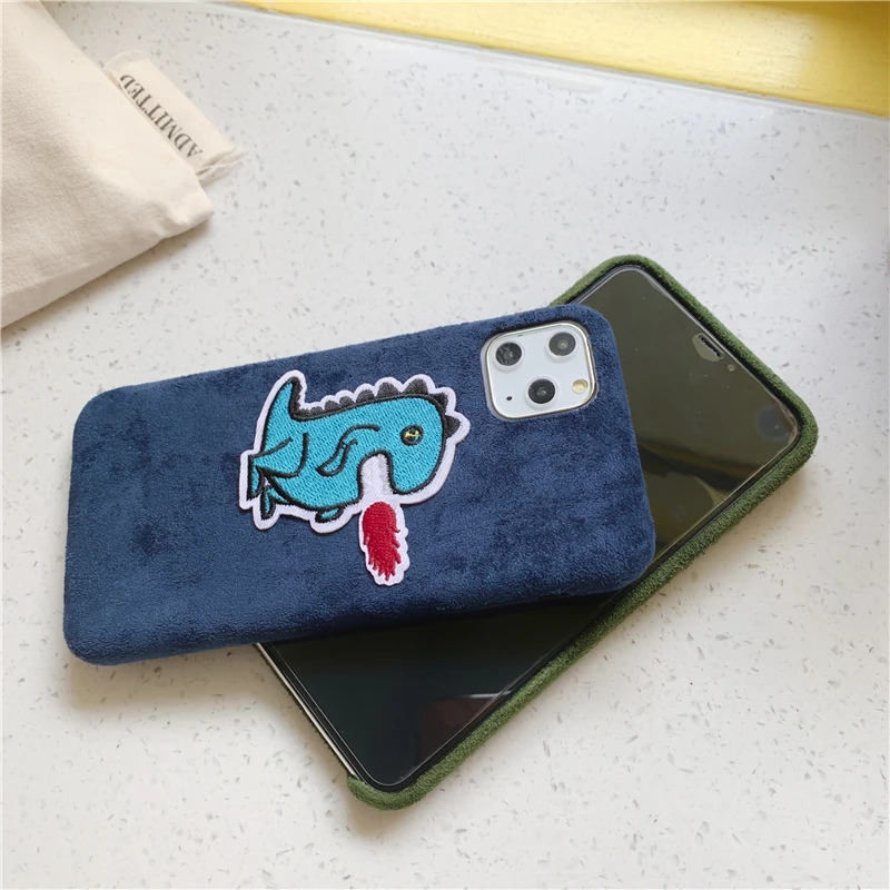 Милый чехол для телефона с вышивкой динозавра для iphone 11 Pro Max XR XS Max 6 6s 7 8 plus, модный тканевый мягкий чехол