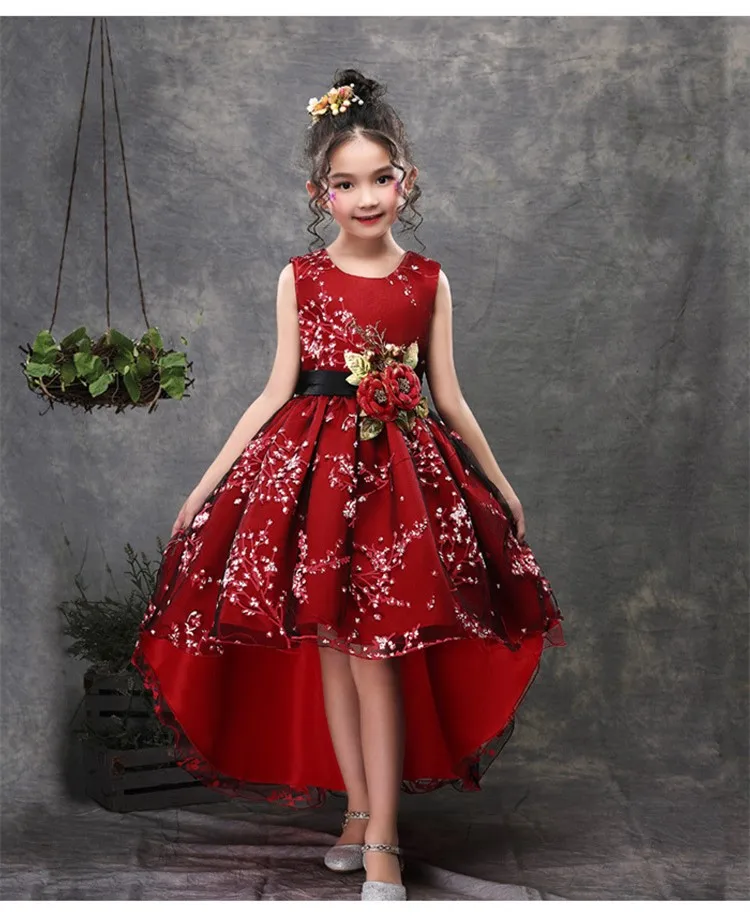 Red sleeveless Новинка; европейский и американский стиль; модные костюмы ручной работы на фортепиано; платье принцессы с цветочным принтом; платье-пачка для девочек - Цвет: Red sleeveless