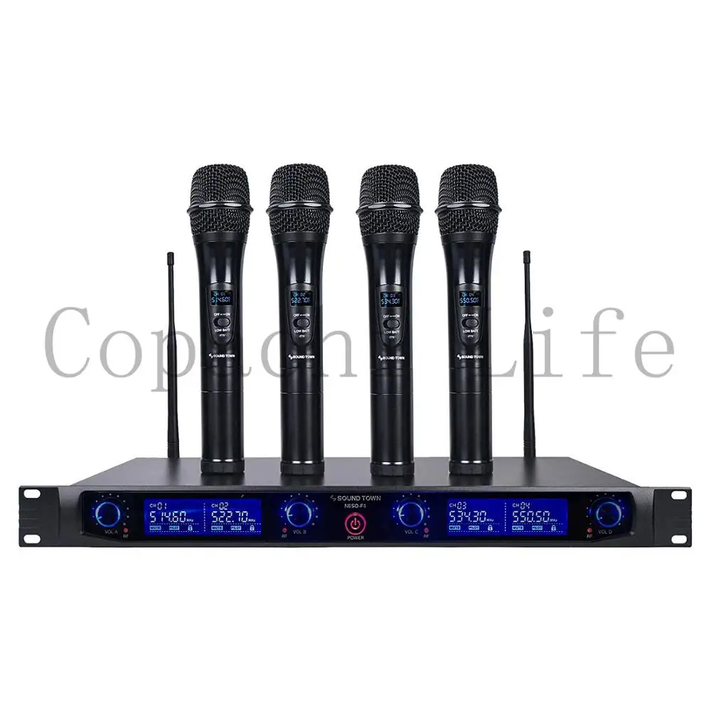 

Wireless Microphone System, Phenyx Pro 4-Channel UHF Cordless Mic Set With Four Handheld Mics, All Metal Build, Fixed Frequency