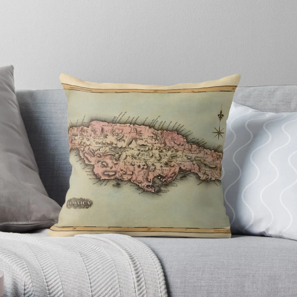 

Map of Jamaica 1823 Throw Pillow Cushion Cover Polyester throw pillows case on sofa home living room car seat decor 45x45cm