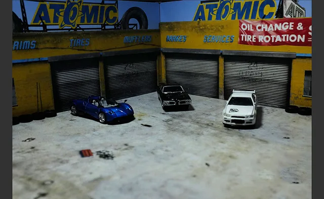 1/64 Scale Garage Tire Repair Shop Factory Warehouse House Building Model for Car Vehicle Toys Collectible Sence Decoration Show 5
