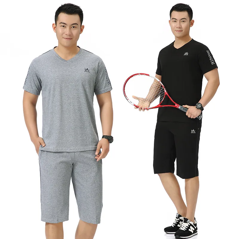 

2020 Summer Men'S Wear Leisure Sports Suit Middle-aged MEN'S V-collar Short Sleeve Coat Shorts Dad Shorts
