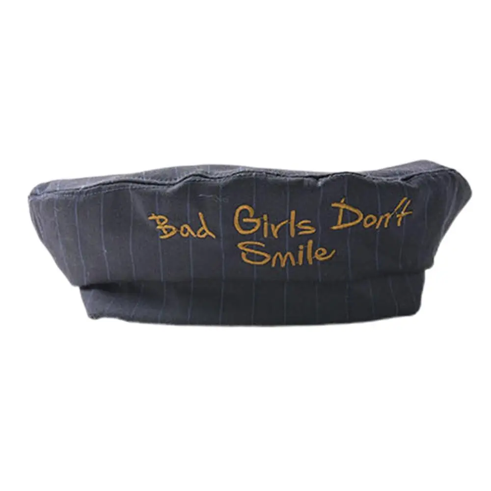 Женская лента бант берет шапка Bad Girls Dont Smile Письма Вышивка темно-синяя шляпа D08E - Цвет: DB