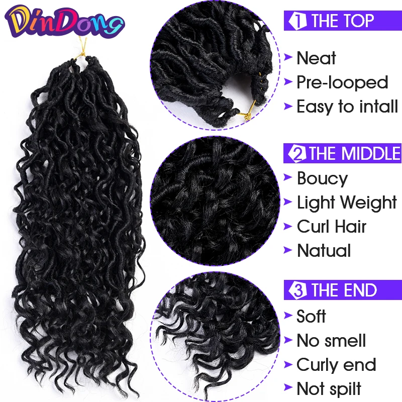 Goddess Faux Locs Curly Braids Synthetic Boho Crochet Braid Messy Faux Locs Crochet Hair Extensions Bohemian For Women