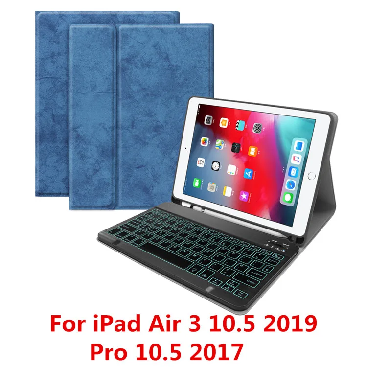 Kemile для iPad Air 3 10,5 чехол с подсветкой для клавиатуры подставка для карандашей смарт-чехол для iPad Air 3 10,5 чехол задняя подсветка клавиатуры - Цвет: blue