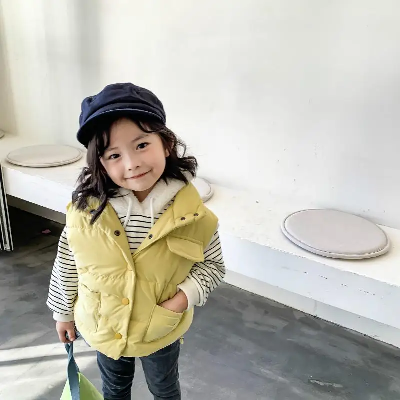 Зима Новое поступление, корейский стиль, утепленная хлопковая куртка и теплая пуховая жилетка изящная одежда для детей; милые маленькие девочки и мальчики - Цвет: Цвет: желтый