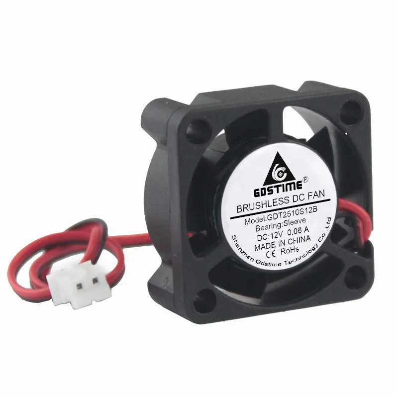 10 шт. Gdstime 12V 2Pin 25 мм 25x25x10 мм 2510 DC осевой 12 вольт кулер вентилятор