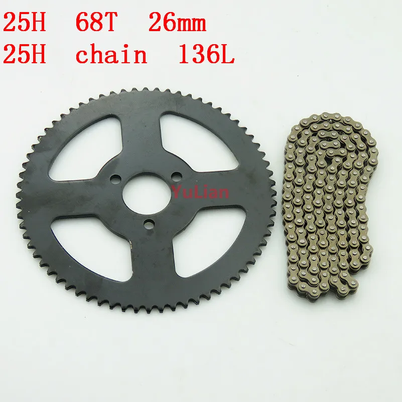 25H Clutch Drum Gear 25H 68T 26mm Sprocket + Chain 136Links For 2 Stroke Minimoto Pocket Bike ATV Quad