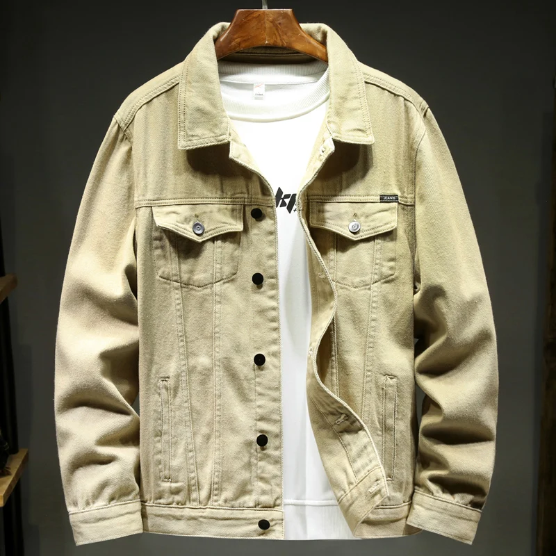 2022 Men's White Khaki ArmyGreen Denim Jacket Loose Fashion Comfortable Men Clothing Coat Stretch Slim Jeans Cargo Jacket