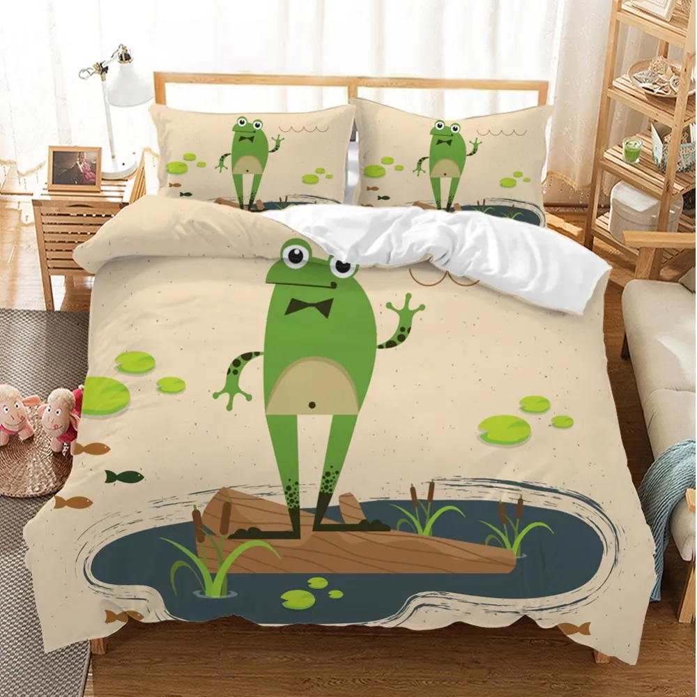 Set Biancheria Da Letto Pesce Rana Verde 100 Copripiumino In Microfibra Per Bambini Ragazzi Federa Morbida Matrimoniale Queen King Size Copriletto Cartoon Completi Letto Aliexpress