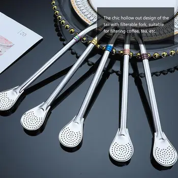 

5Pcs Stainless Steel Straw Spoon Strainer Spoon Filtering Mixing Spoon