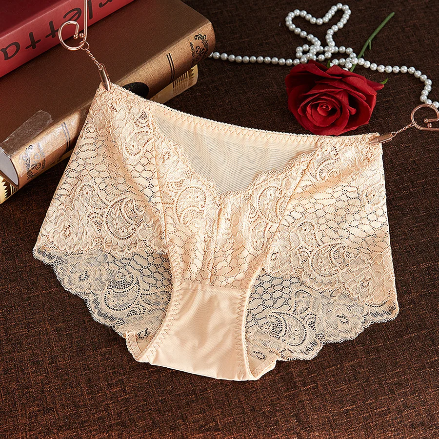 High Waist Lace Women Underpants Sexy Temptation Hollow Out Panties - Цвет: Skin colour