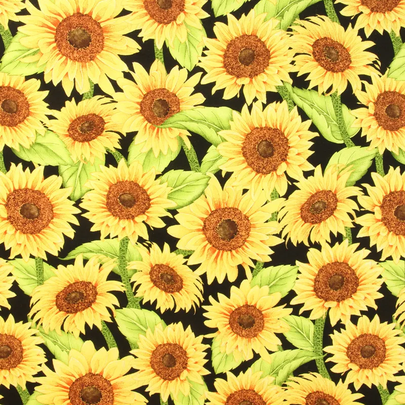 45X110 см, Корейская импортная черная хлопковая ткань с принтом в виде цветов подсолнуха для девочек, домашняя сумка, чехол для подушки, Sewing-BK665