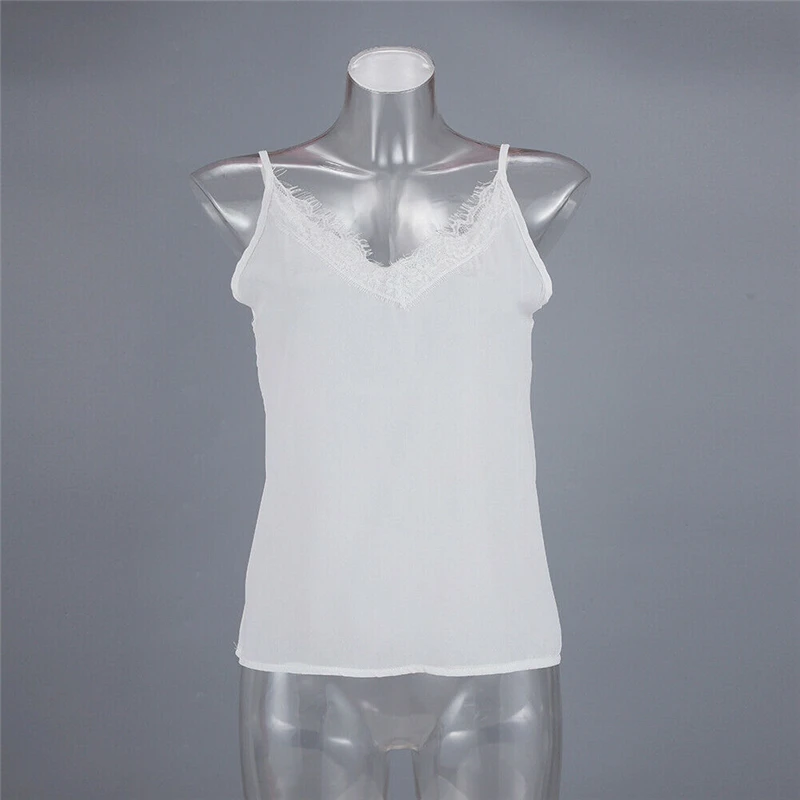 Летняя женская кружевная белая майка без рукавов, шифоновая блузка, Повседневная Свободная майка