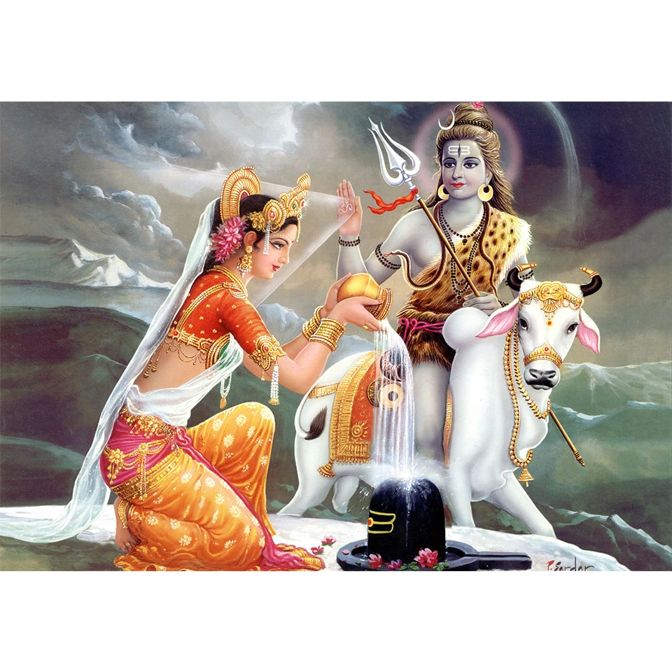 5D алмазная вышивка мозаика религиозные Shiva Parvati Ganesha картины Стразы 3D живопись