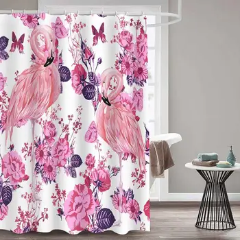 

Flamingo Shower Curtain 3d Scene Version Digital Printed Shower Curtains Waterproof Moisture-proof Bathroom Tropical Plant
