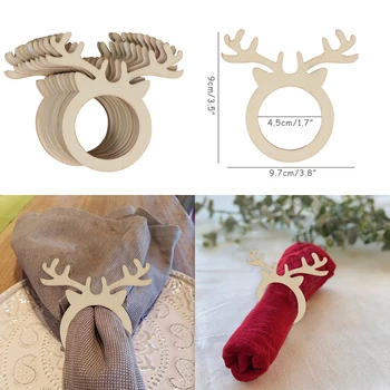 

10Pcs Merry Christmas Napkins Ring Xmas Table Decoration Reindeer Horn Tissue Holder Navidad Xmas Noel Deco