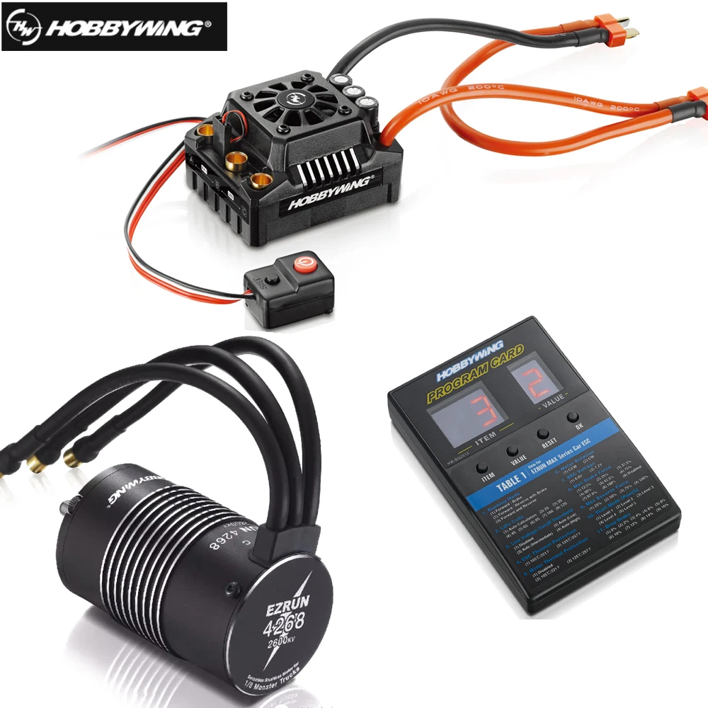

Hobbywing EzRun Max8 v3 150A Waterproof Brushless ESC T / TRX Plug + 4268 KV2600 Motor +LED Programing for 1/8 RC Car Truck