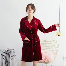 Комплект из 2 предметов: ночная рубашка и халат, Теплый Бархатный халат-кимоно, ночное белье, осенняя одежда для сна, элегантная Однотонная ночная сорочка, домашняя одежда