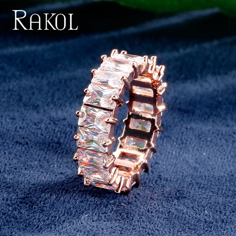 RAKOL New Luxury Charm AAA Baguette Cubic Zirconia Wedding Rings for Women Fashion Cz Crystal Ring Party Wedding Jewelry RR21197