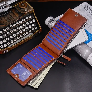 

2020 New Slim Genuine Leather Litchi Pattern Men's Wallets Simple Long Multi-card Position Card Holder Coin Purse Phone Packet