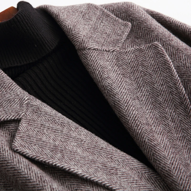 

new 2020, wool coat for women, spring-autumn, long jacket with herringbone pattern, women's coats Abrigos Mujer