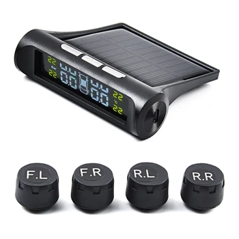 

TPMS Solar Tire Pressure Monitoring System Universal Wireless Smart Tire Safety Monitor LCD Display with 4 External Cap Sens