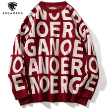

Aolamegs Men Christmas Sweater Big Letter Knitted Jumpers Couple Casual Loose High Quality Fashion College Style Tops Streetwear