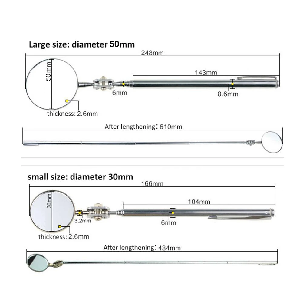 Зеркало для осмотра автомобиля складной телескопический отражатель