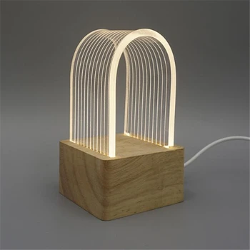 

Nordic USB Acrylic Light light Wooden Base LED Desktop Table Lamp Light Bedroom Living Room Desk Lamp Home Decoration Lighting