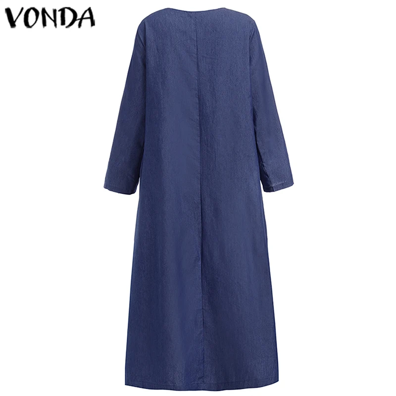VONDA/осеннее однотонное платье с длинным рукавом размера плюс, богемные вечерние платья макси, повседневное пляжное платье с круглым вырезом, Femme Robe 5XL Vestidos