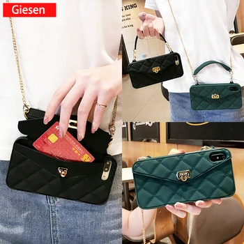 

Women Shoulder Bag Phone Case For iPhone 11 Pro Max XR X XS 8 7 Plus SE 2 Cards Slot Handbag Wallet Cover Chain Strap Crossbody