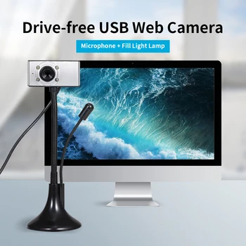 

USB Webcam Drive-free Web Camera with Microphone Light Supplement Lamp for Desktop Computer Laptop Plug and Play