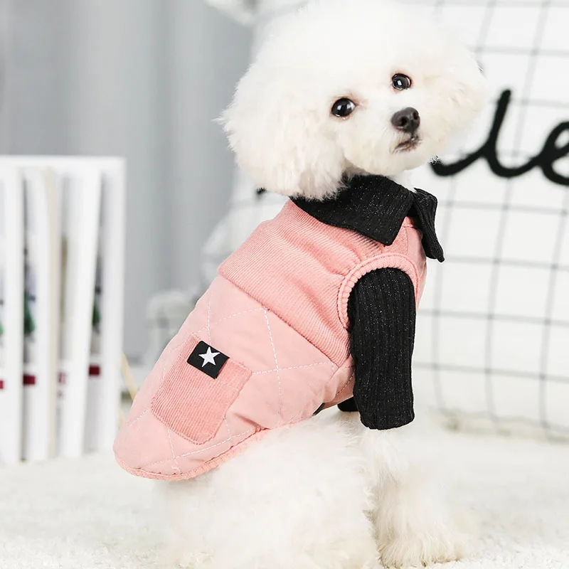 Вельветовый теплый жилет с отстрочкой два фута одежда для домашних животных на осень и зиму одежда для маленьких собак желтая, розовая, синяя зимняя одежда для собаки