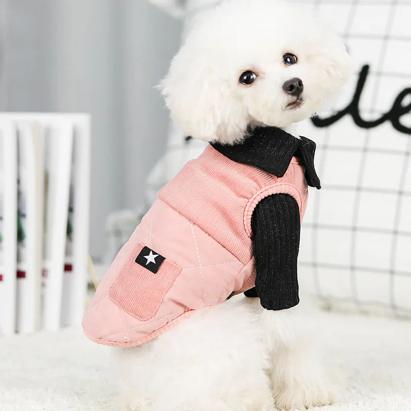 

Corduroy Stitching Warm Vest Two Feet Pet Clothing for Autumn and Winter Clothes for Small Dog Yellow Pink Blue Dog Winter Coat