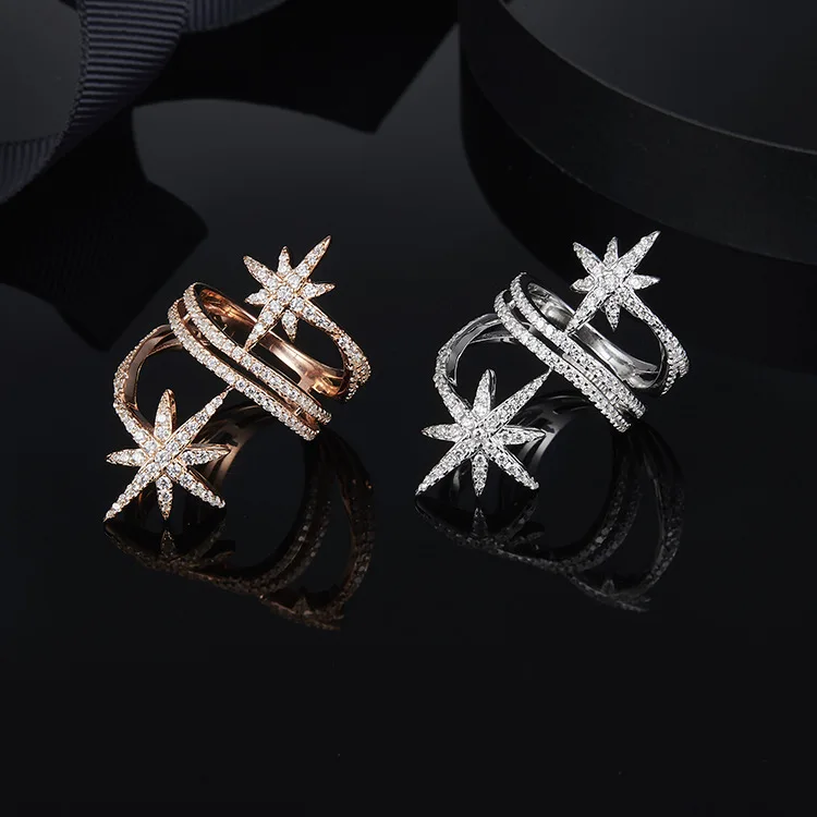 

Double Starfish Meteor Star Multilayer Ring For Women Luxury Full Zirconia S925 Sterling Silver Monaco Fashion Rings Jewelry