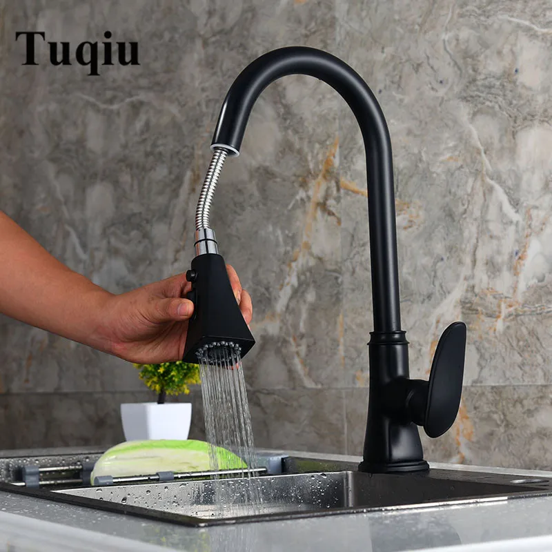 

Kitchen Faucet Mixer Pull Out Kitchen Tap Single Handle Single Hole 360 Rotate Copper Chrome/ Black Swivel Sink Mixer Tap