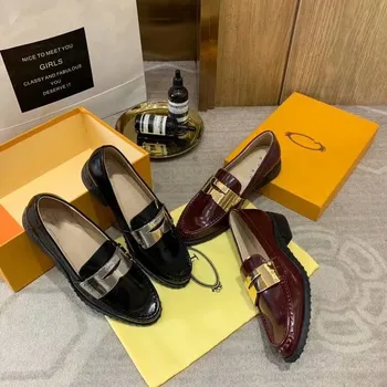 

Mary Janes Women's Shoes Patent Genuine Leather Pumps Mental Decor Square Heels Slip-on 2020 New Luxury Brand Design Shoes Women