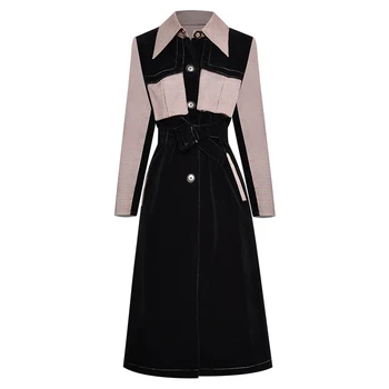 

VERDEJULIAY Houndstooth Dress 2020 Autumn Winter Full Sleeve High Quality Patchwork Belt Split Long Vintage Dress Vestidos