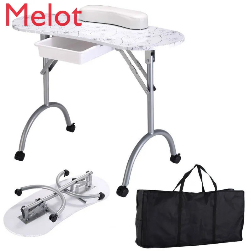 

Fashion Pattern Removable Portable Folding Nail Table with Bag Stable & Durable Nail Tables with Movable Wheel Drawer MT-017F
